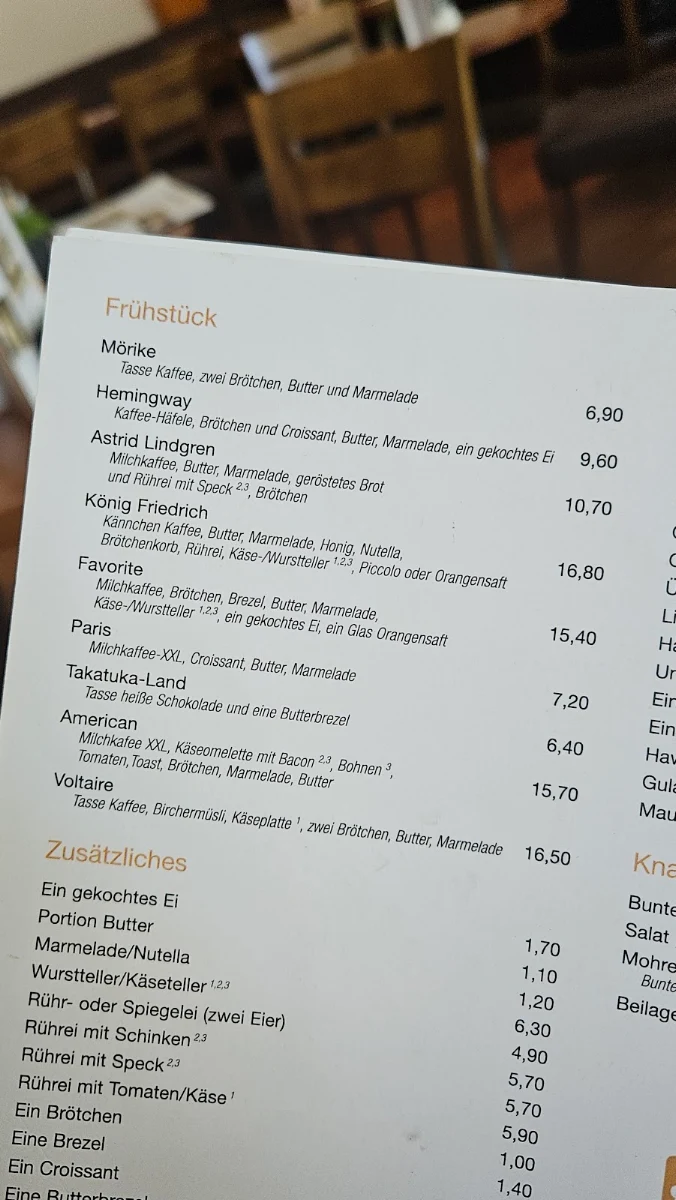 Speisekarte, Café Mohrenköpfle