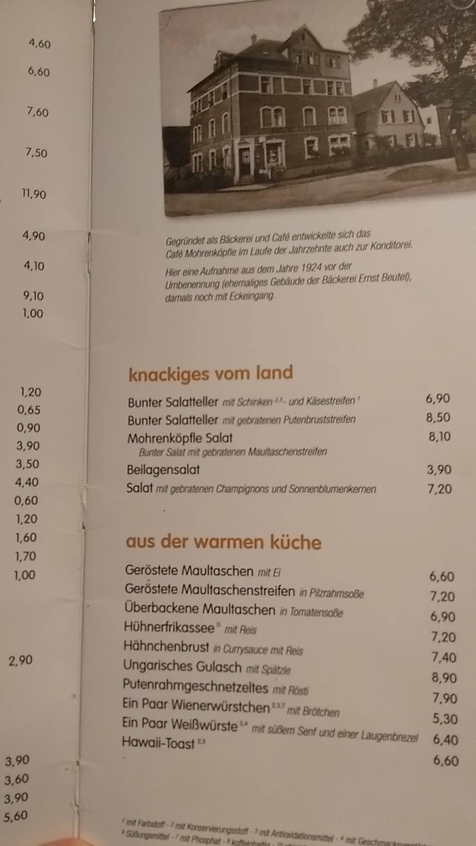 Speisekarte, Café Mohrenköpfle
