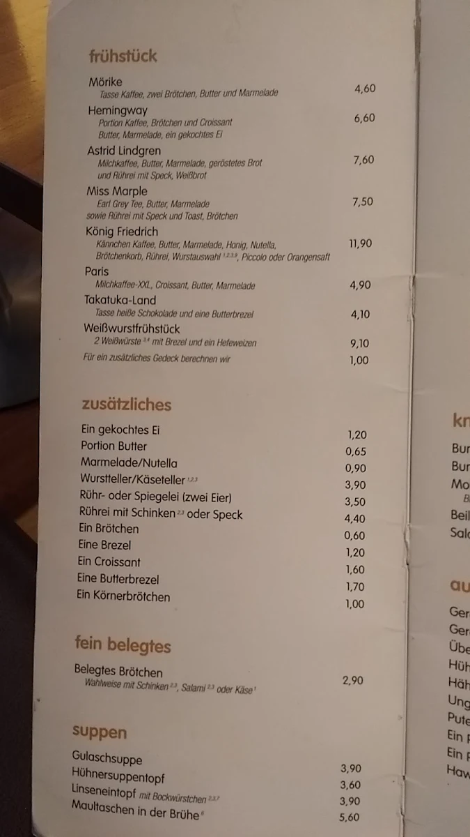 Speisekarte, Café Mohrenköpfle