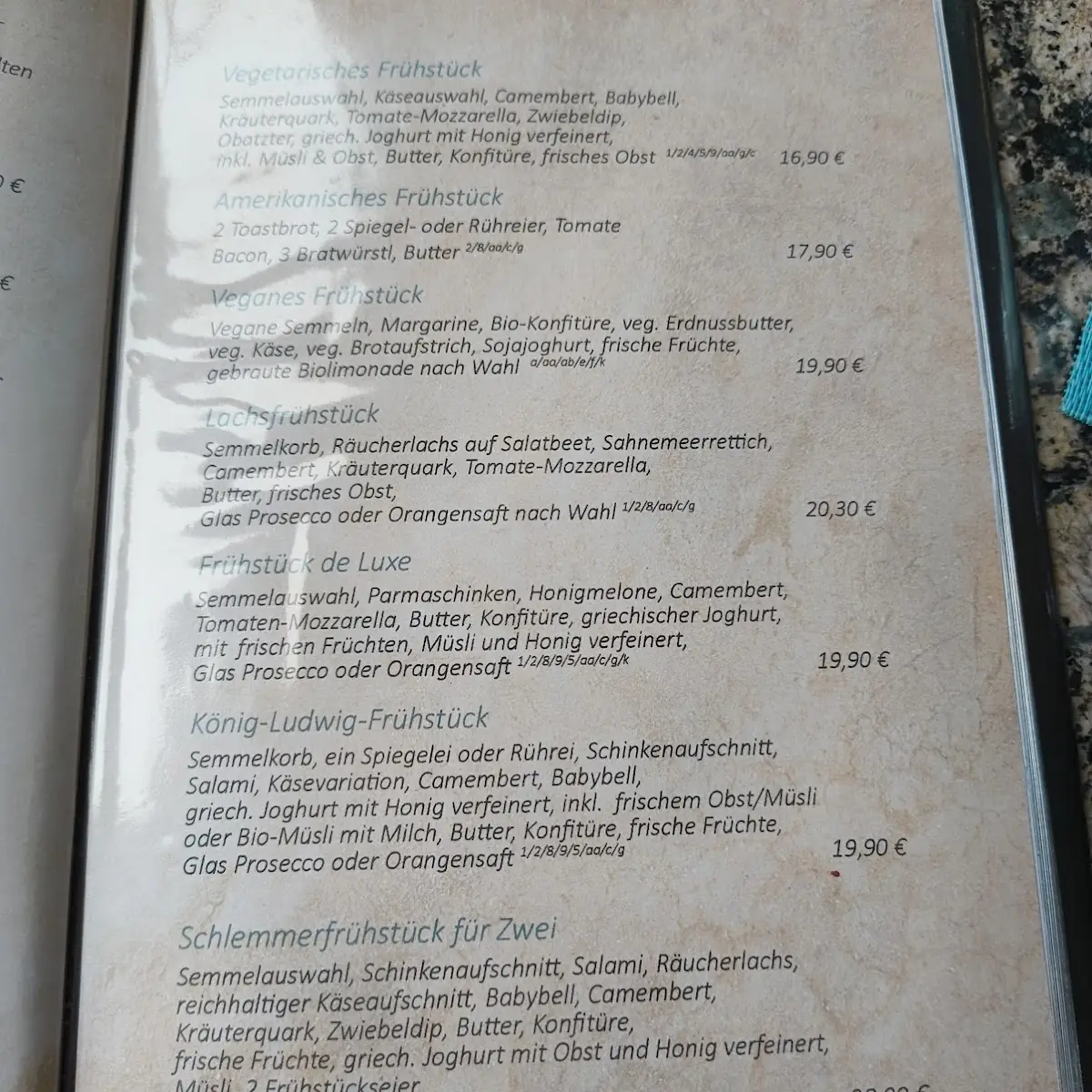 Speisekarte, Café am Donautor