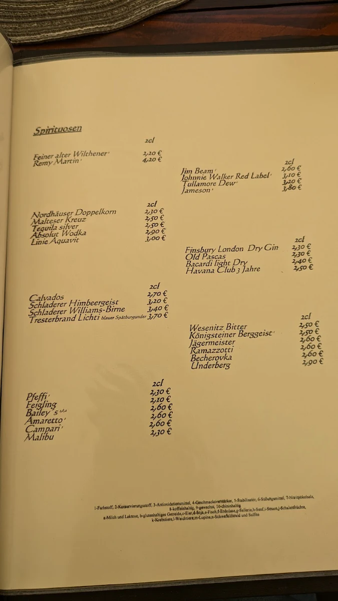 Speisekarte, Ratsherrenstuben