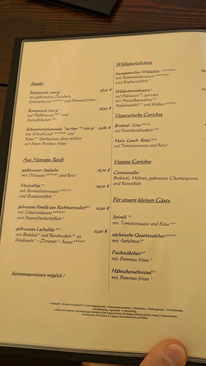 Speisekarte, Ratsherrenstuben