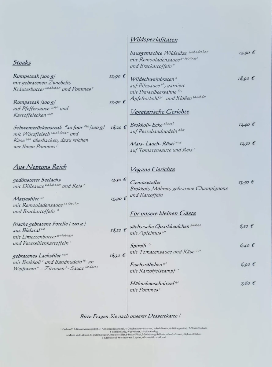 Speisekarte, Ratsherrenstuben