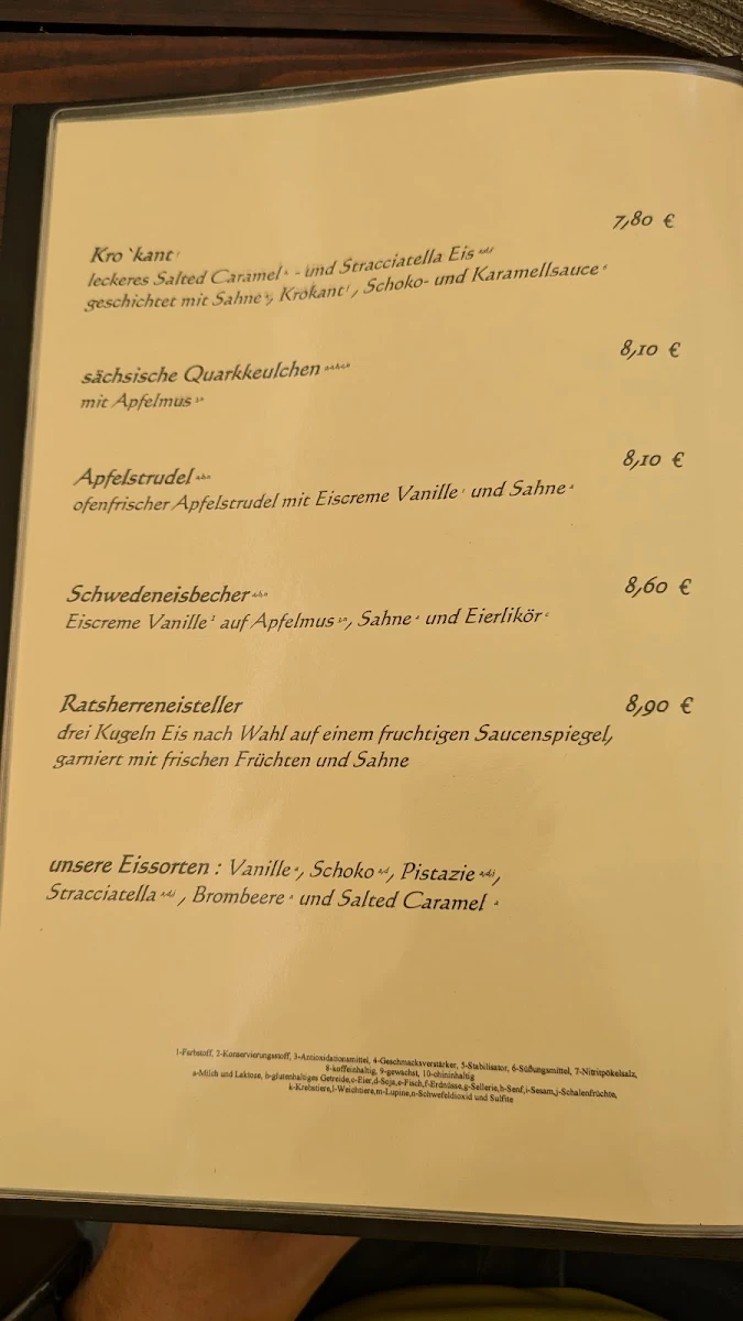Speisekarte, Ratsherrenstuben