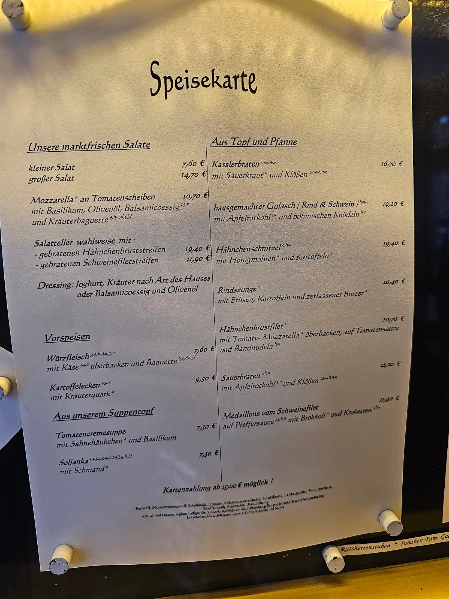 Speisekarte, Ratsherrenstuben