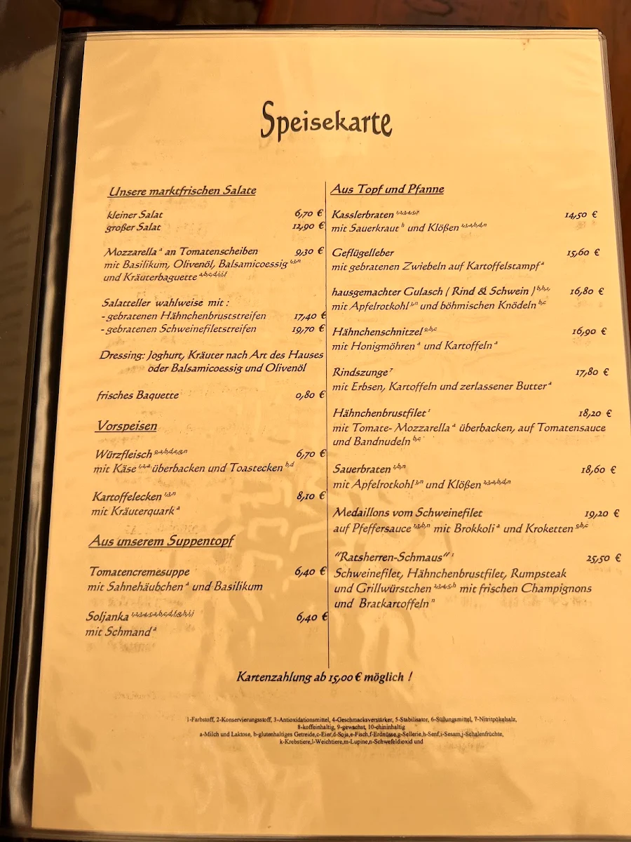 Speisekarte, Ratsherrenstuben