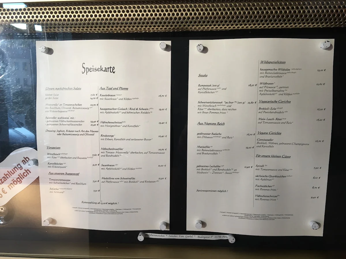 Speisekarte, Ratsherrenstuben