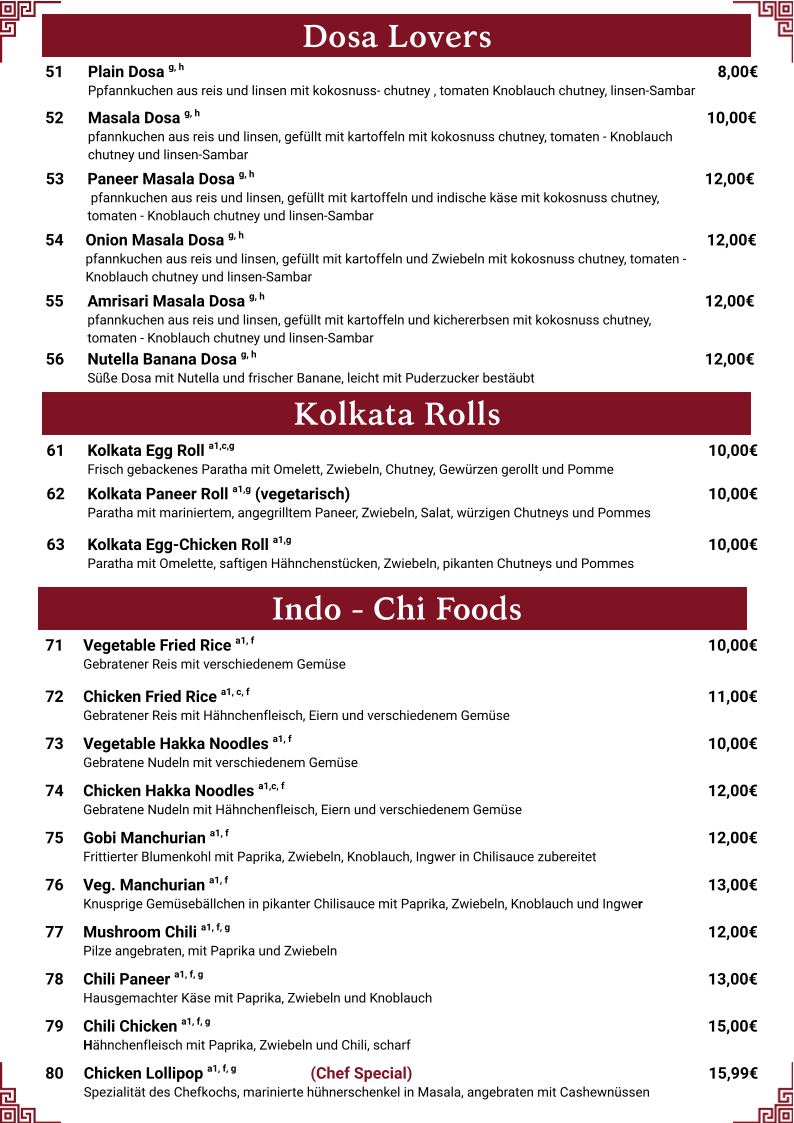 Speisekarte, STREAT FOOD - Indian Street Food & Cafe