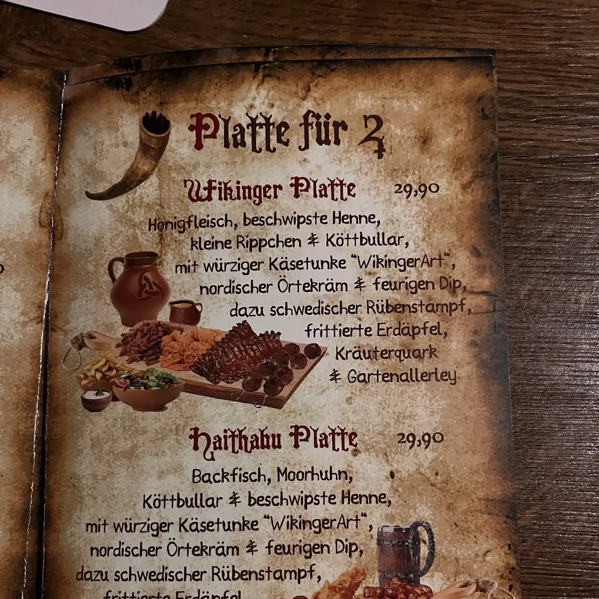 Speisekarte, THORHEIM Taverne der Götter