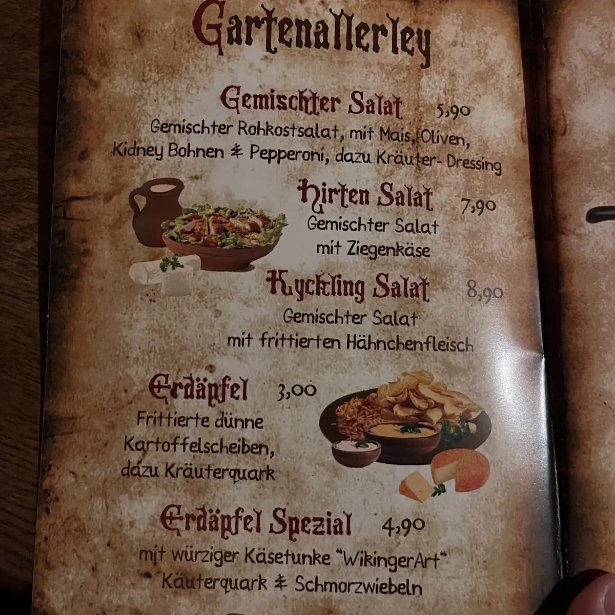 Speisekarte, THORHEIM Taverne der Götter