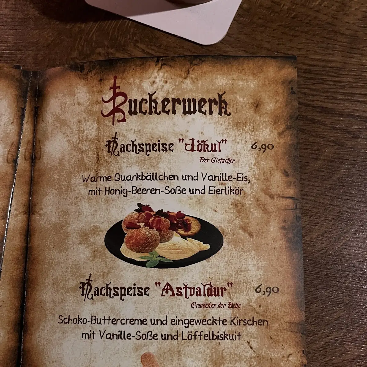 Speisekarte, THORHEIM Taverne der Götter