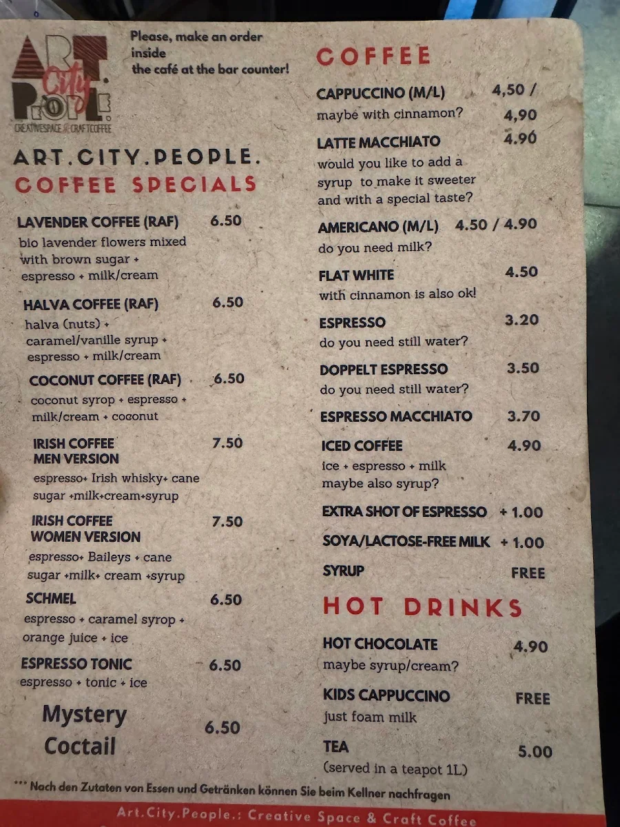 Speisekarte, Art.City.People. - CreativeSpace&CraftCoffee