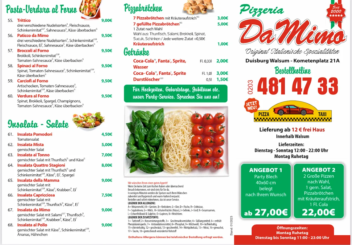 Speisekarte, Pizzeria Da Mimo
