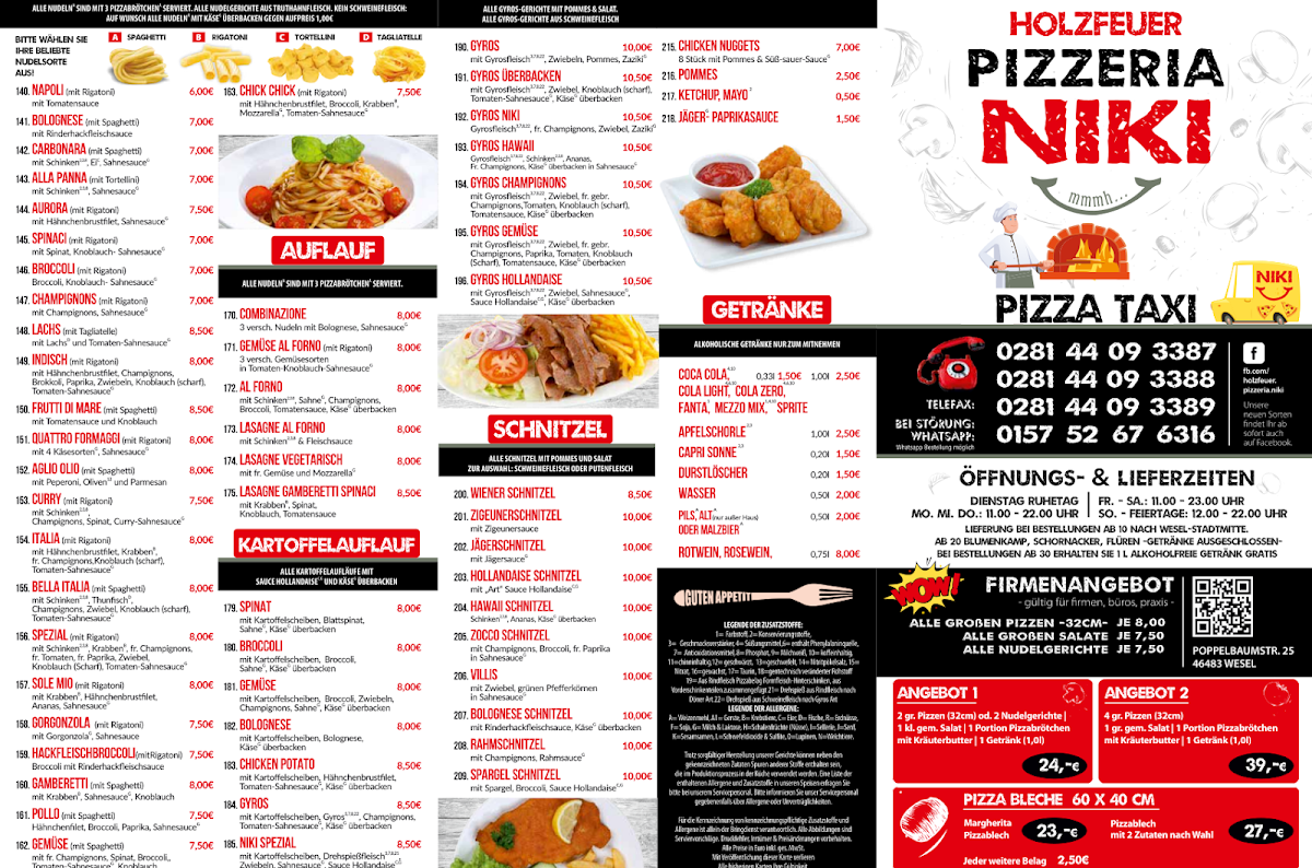Speisekarte, Niki - Steinofen Pizzeria