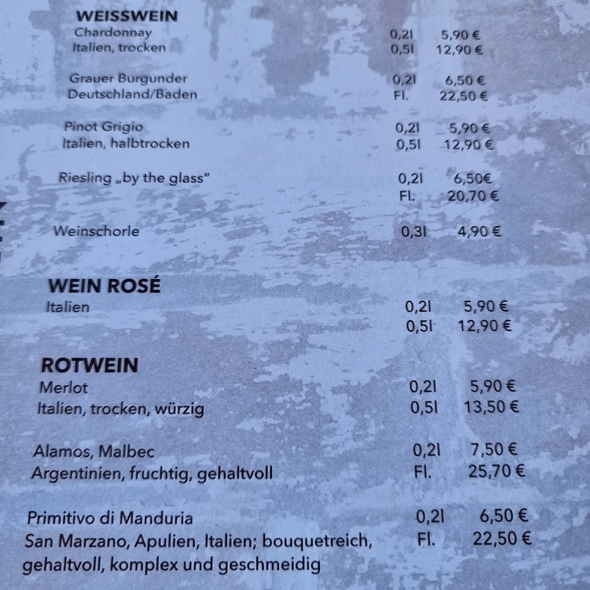 Speisekarte, Santa Rio