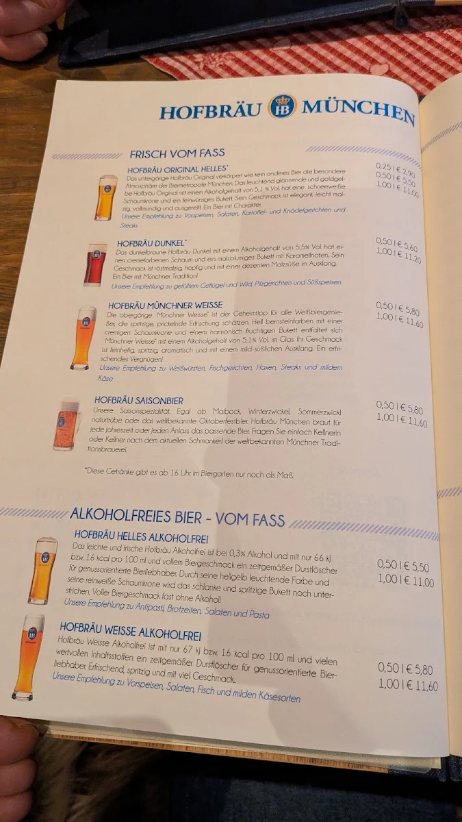 Speisekarte, Hofbräukeller am Wiener Platz