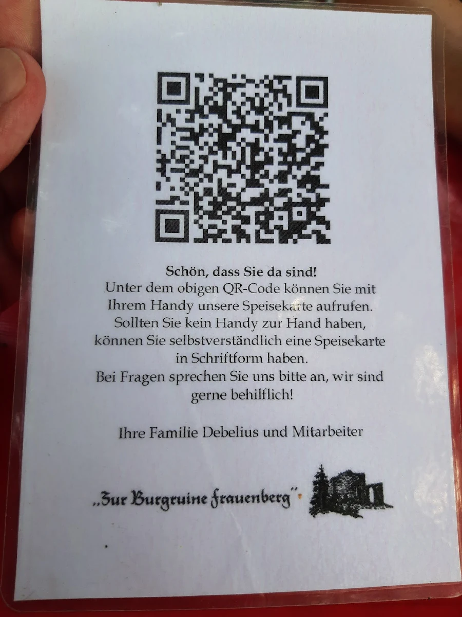 Speisekarte, Hotel Restaurant "Zur Burgruine Frauenberg"