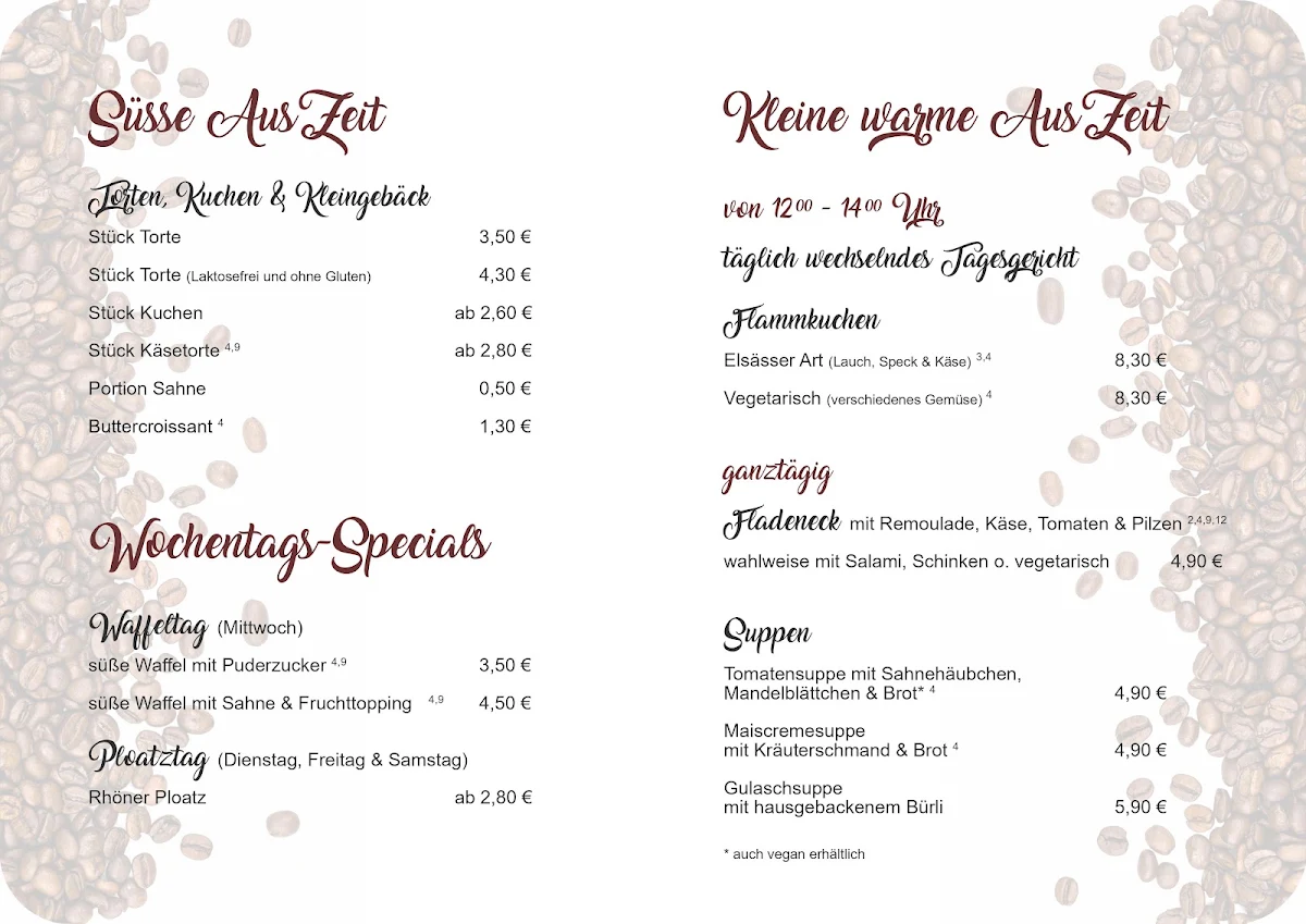 Speisekarte, Cafe AusZeit