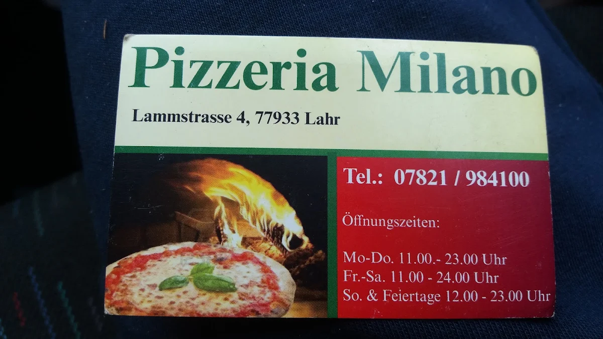 Speisekarte, Pizzeria Milano