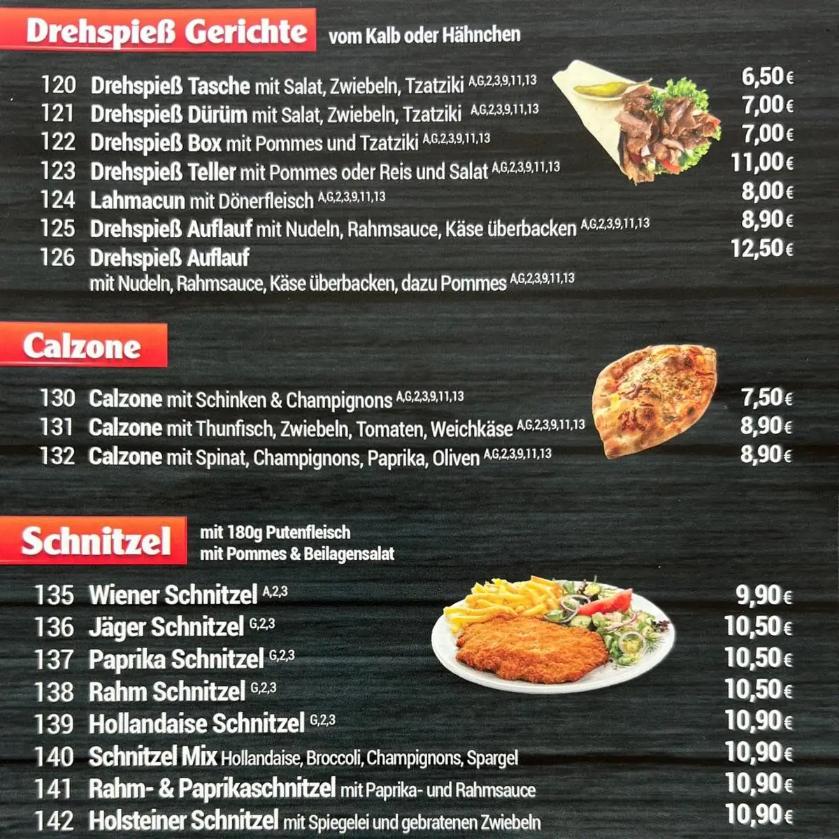 Speisekarte, Aria Pizzeria
