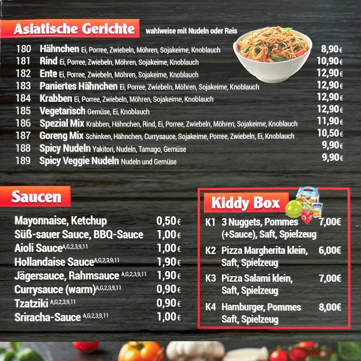 Speisekarte, Aria Pizzeria