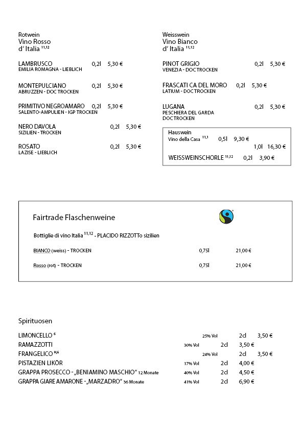 Speisekarte, Pizzeria "la margherita"