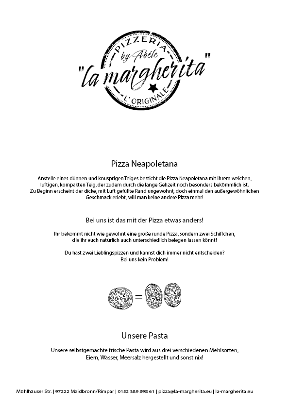 Speisekarte, Pizzeria "la margherita"