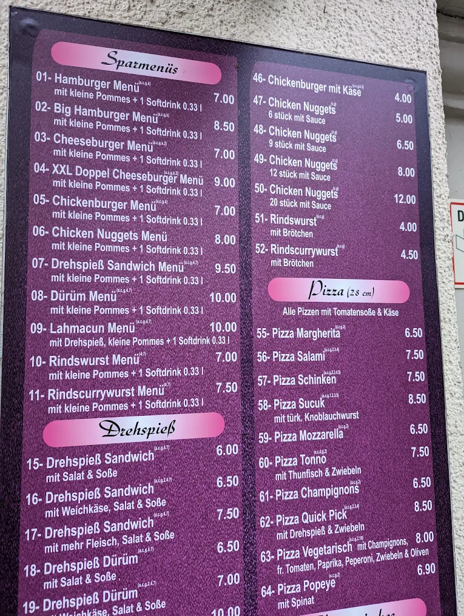 Speisekarte, Quick Pick Döner und Pizza Kronberg