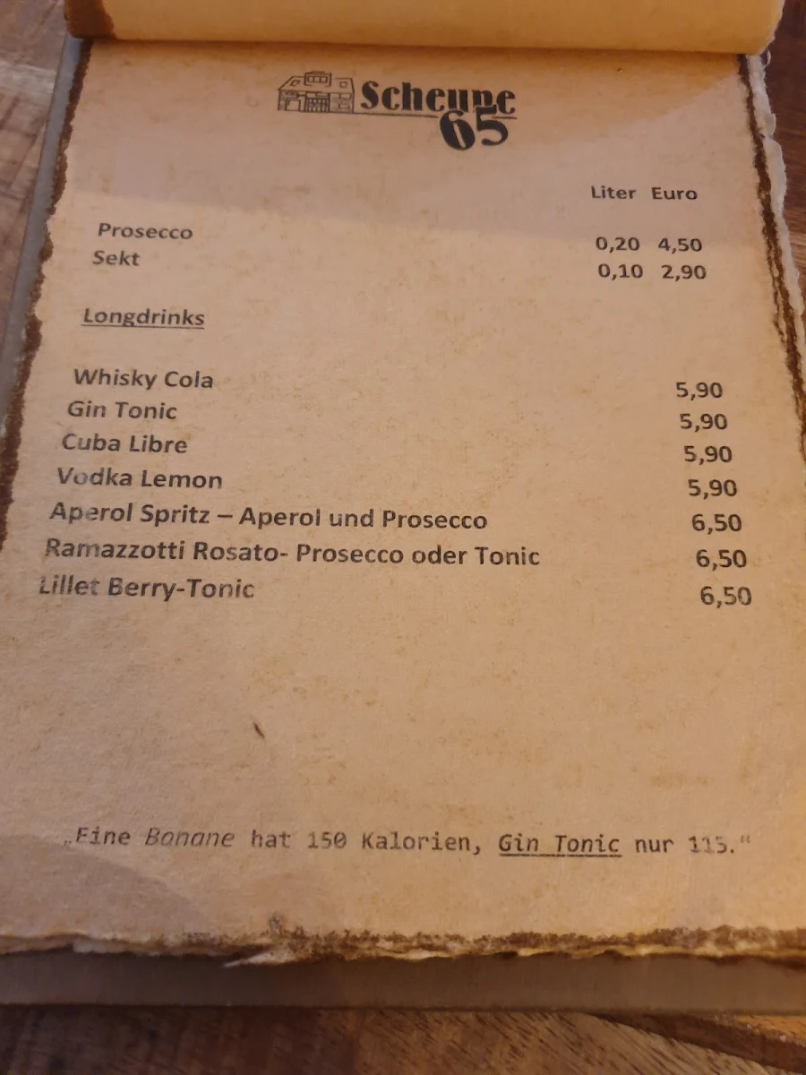 Speisekarte, Restaurant/Ferienwohnungen Scheune 65