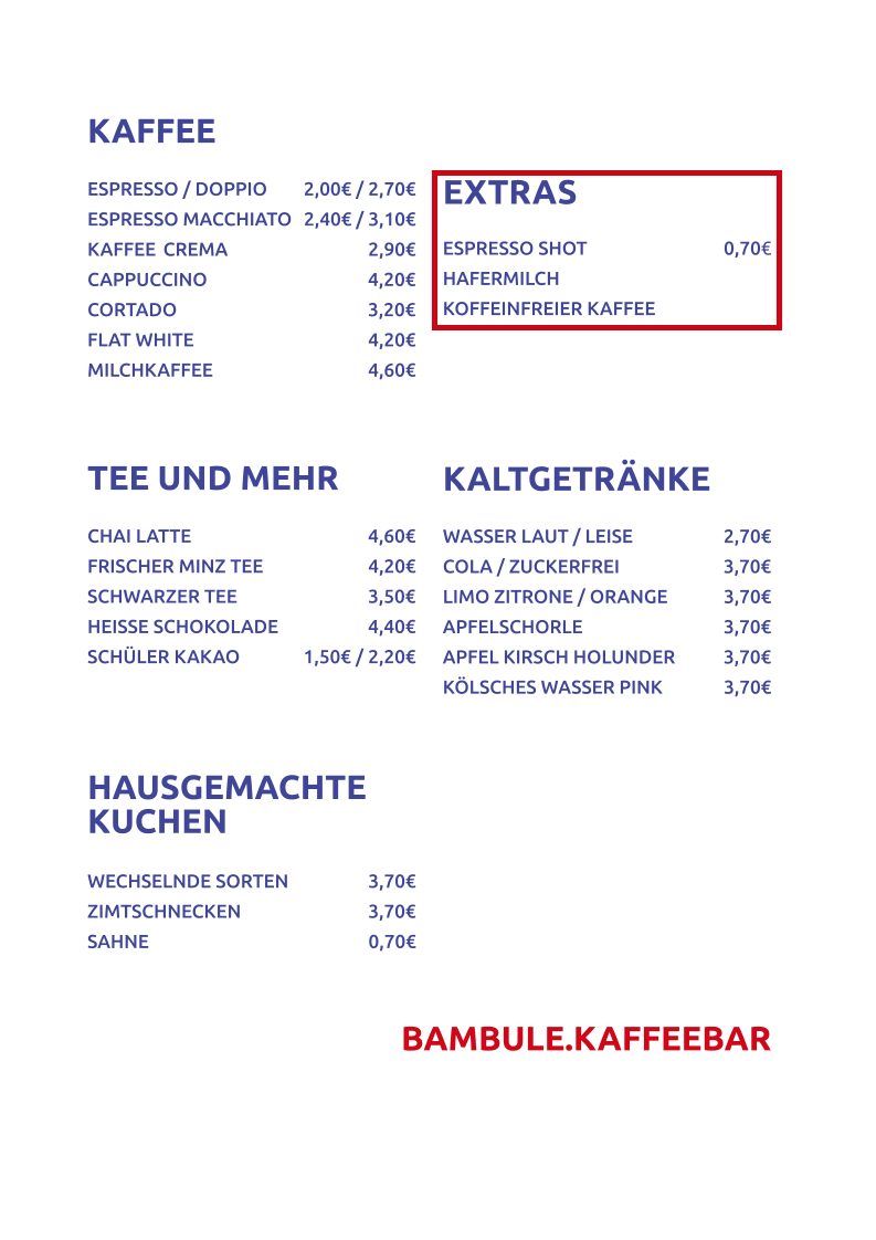 Speisekarte, Bambule.Kaffeebar
