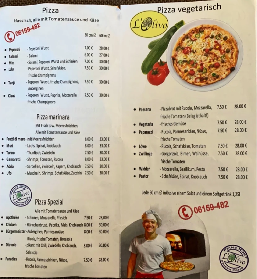 Speisekarte, L´Olivo