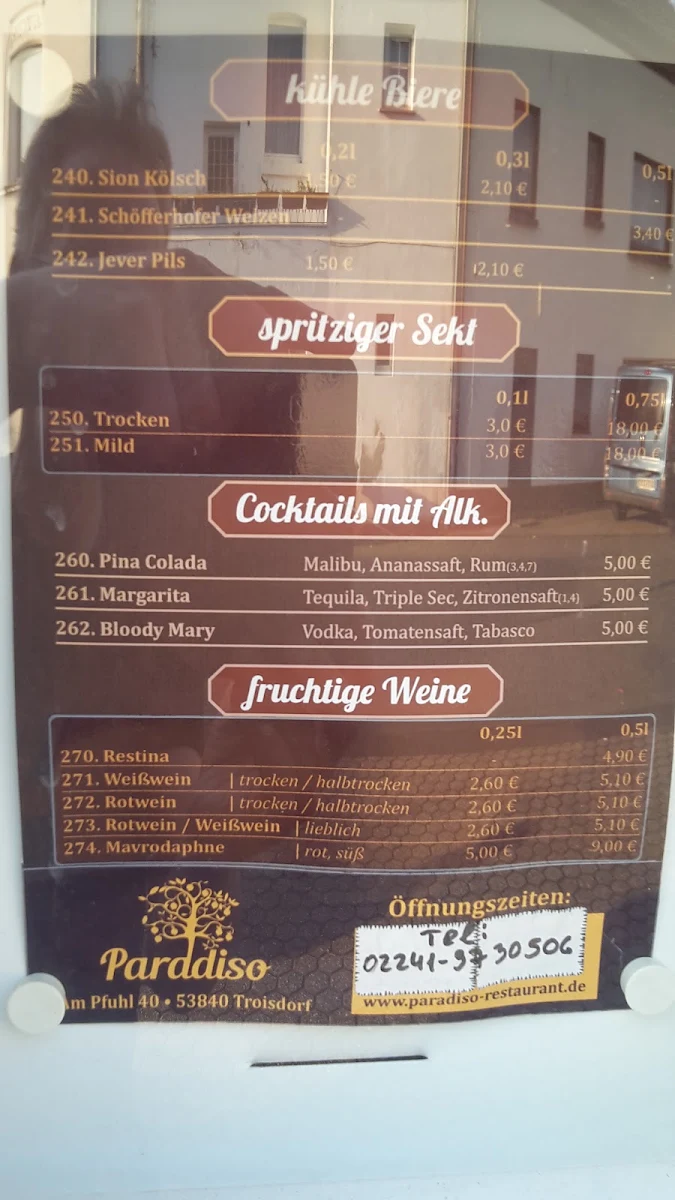 Speisekarte, Paradiso Restaurant "Griechische & Kaukasische Küche"