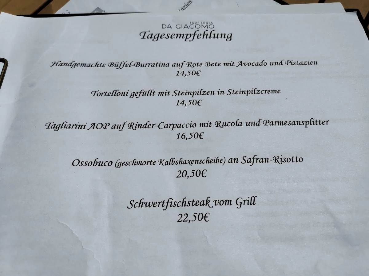 Speisekarte, Da Giacomo