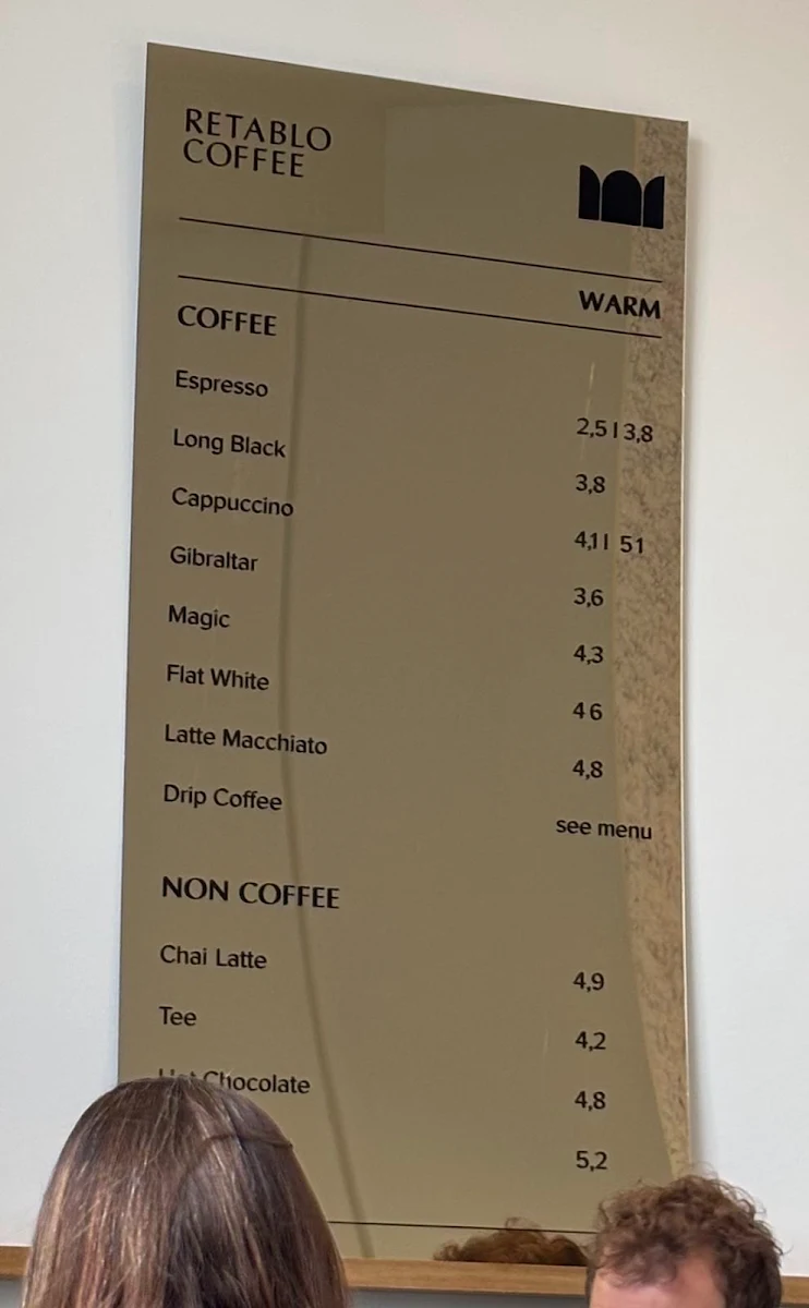 Speisekarte, retablo specialty coffee
