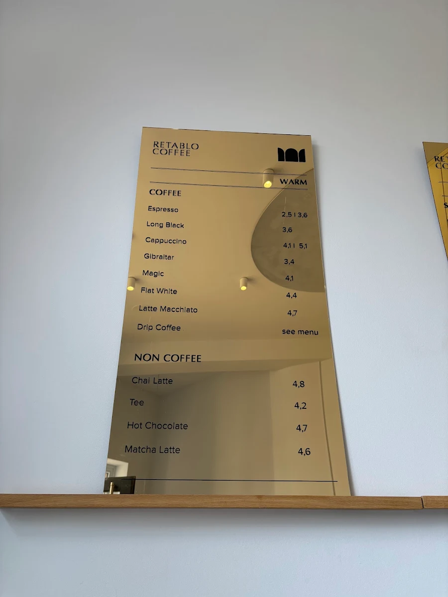 Speisekarte, retablo specialty coffee