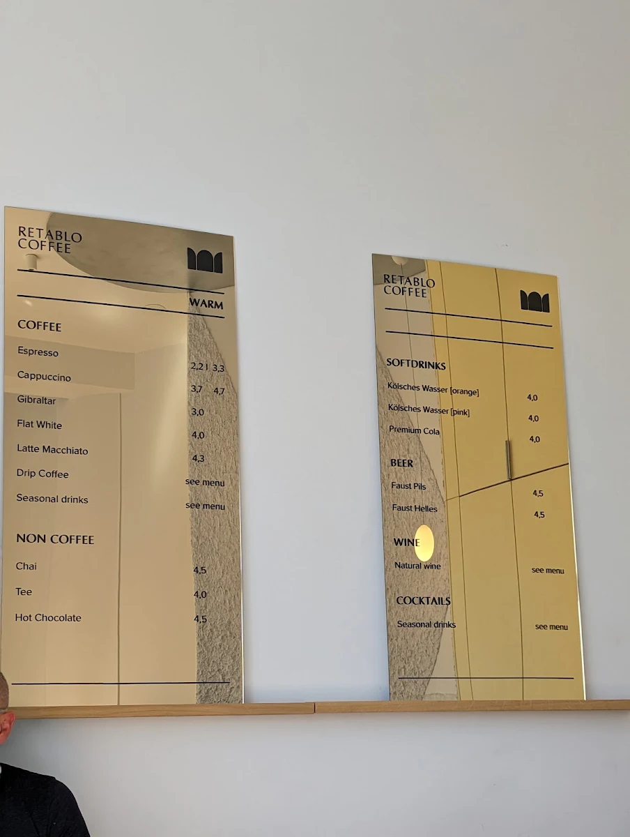 Speisekarte, retablo specialty coffee