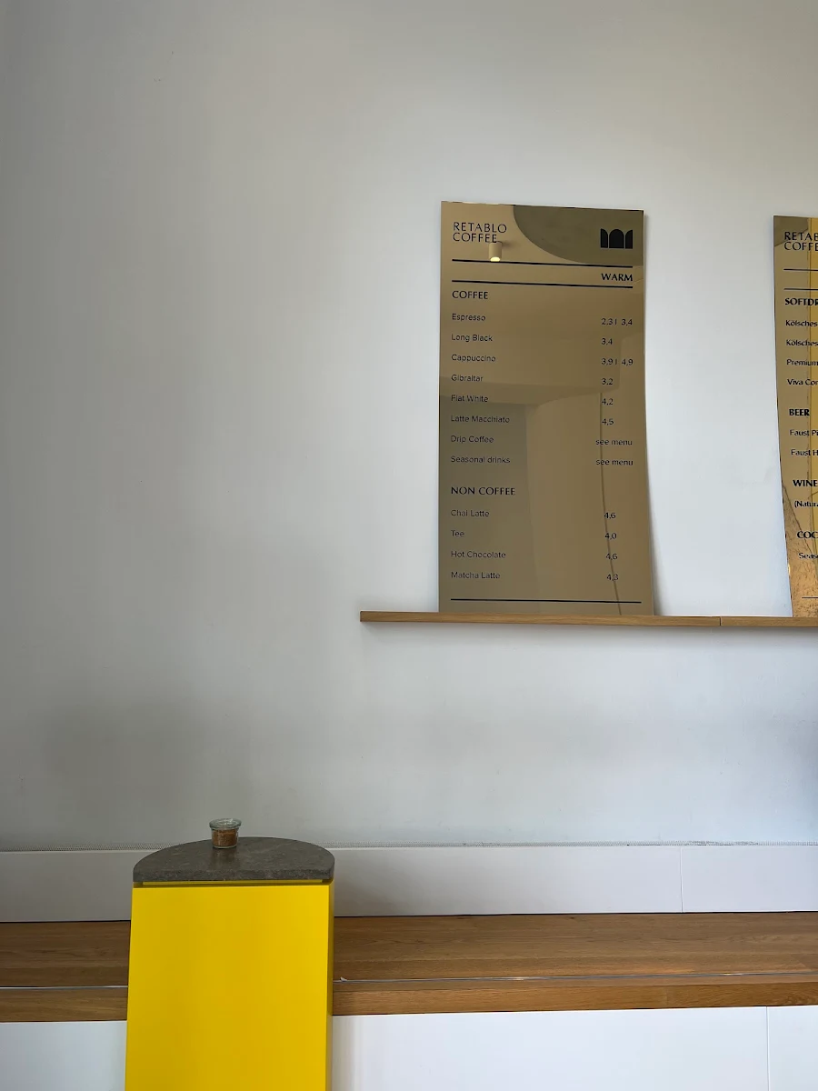 Speisekarte, retablo specialty coffee