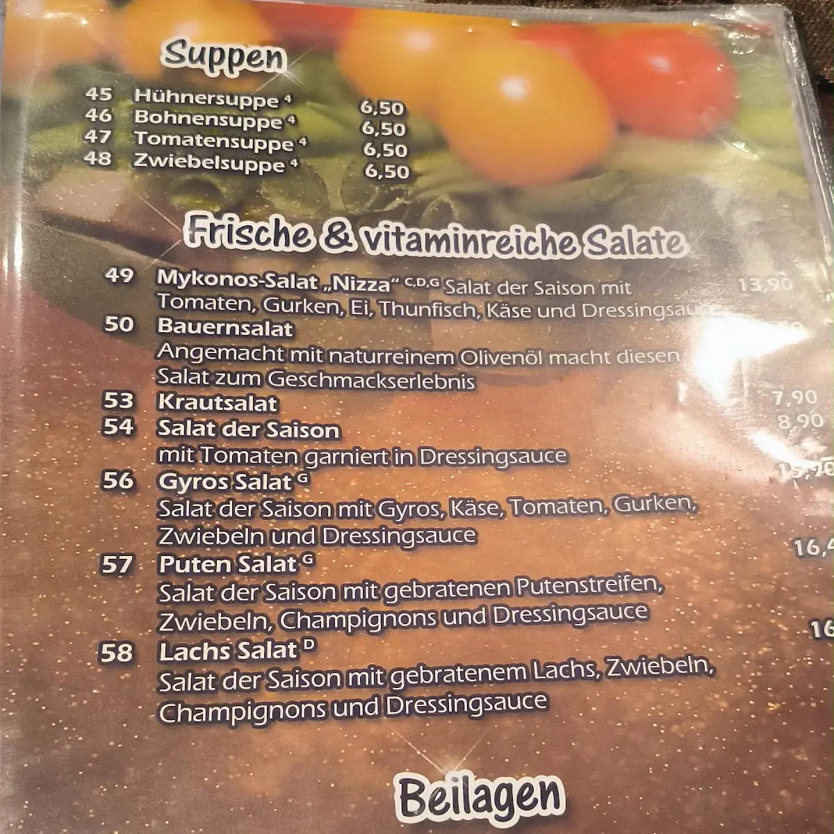 Speisekarte, Restaurant Hermes