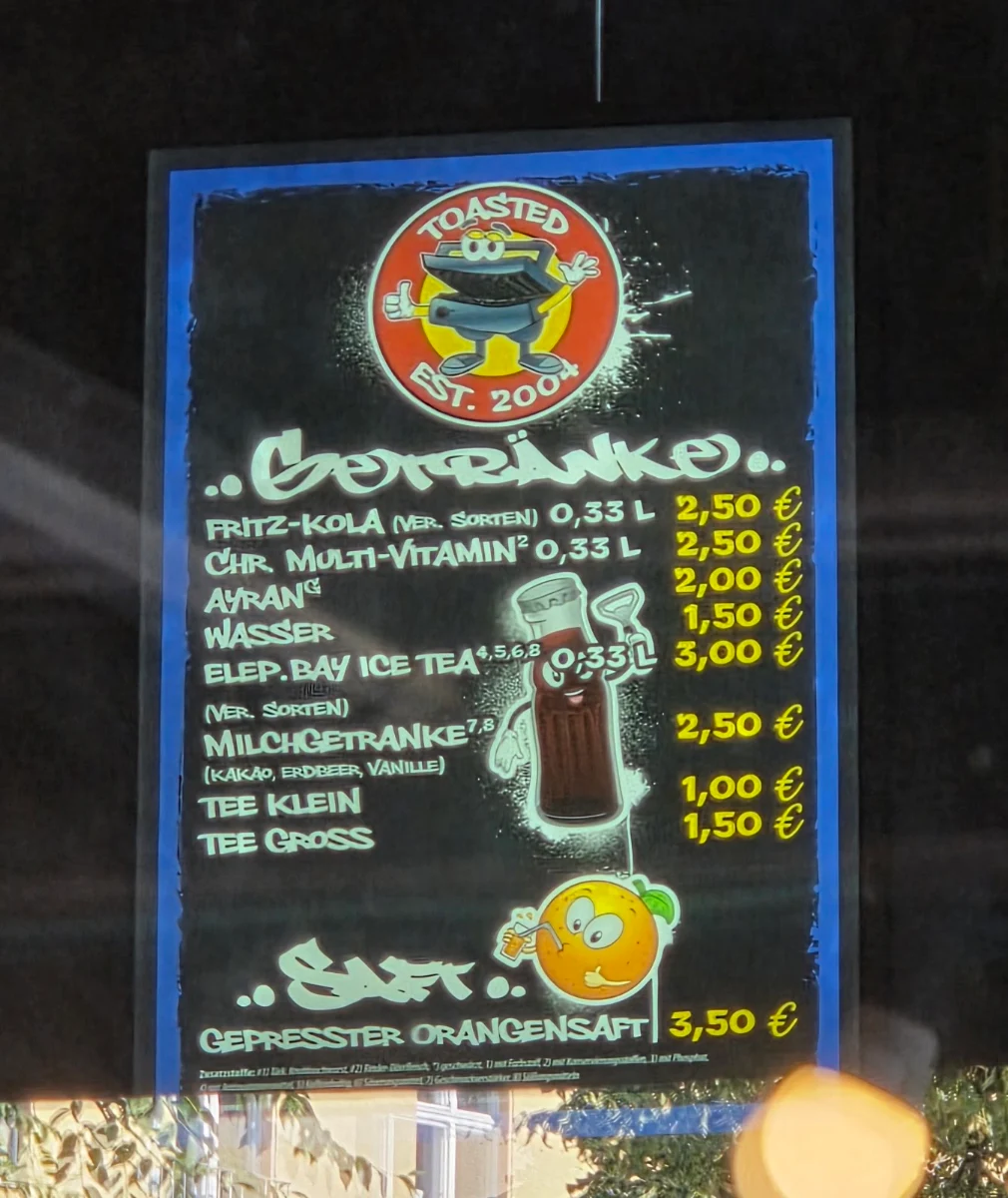 Speisekarte, Toasted Berlin