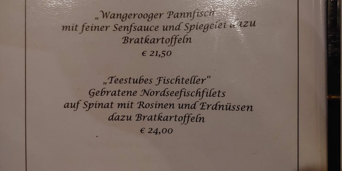 Speisekarte, Teestube Wangerooge UG (haftungsbeschränkt)