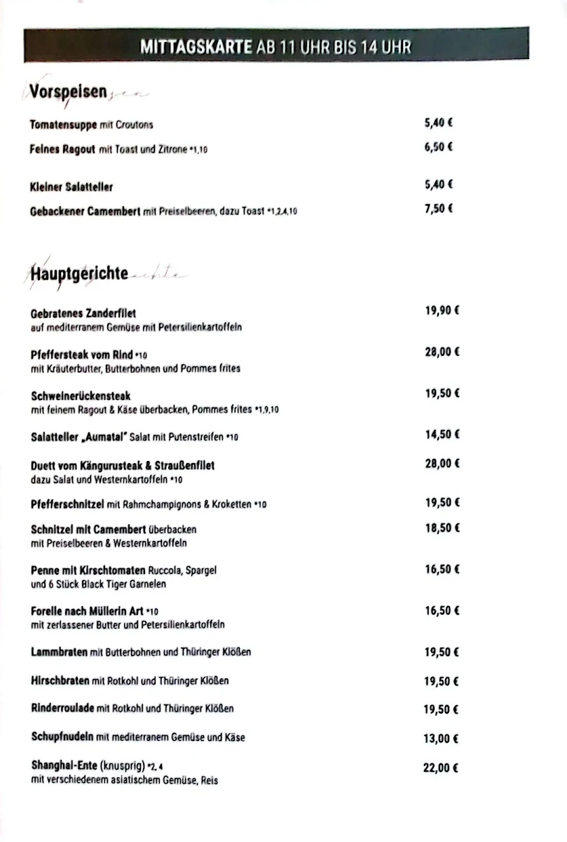 Speisekarte, Restaurant & Pension “Zum Aumatal” - Daniel Gerold