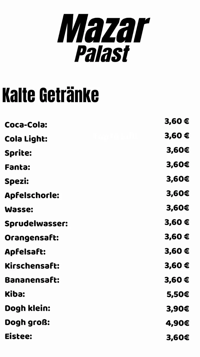 Speisekarte, Mazar Palast