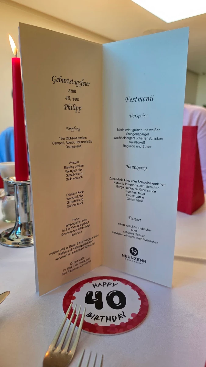 Speisekarte, Restaurant Neunzehn