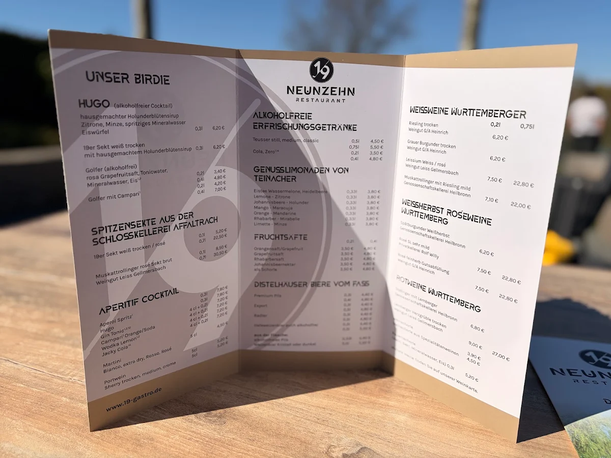 Speisekarte, Restaurant Neunzehn