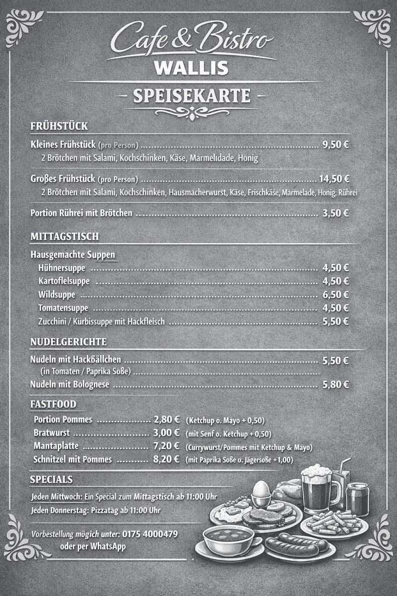 Speisekarte, Cafe & Bistro Wallis