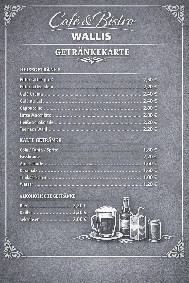 Speisekarte, Cafe & Bistro Wallis