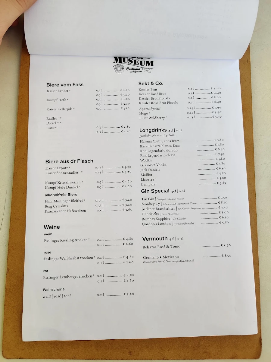 Speisekarte, Cafe am Museum