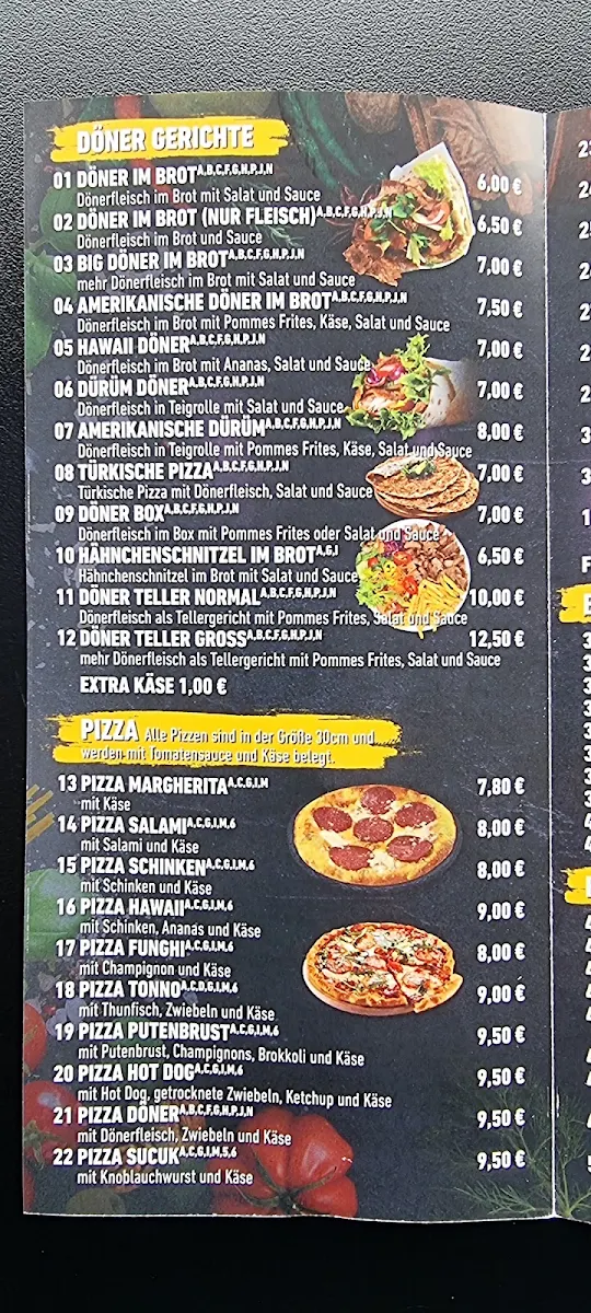 Speisekarte, Prinzen Döner & Pizza