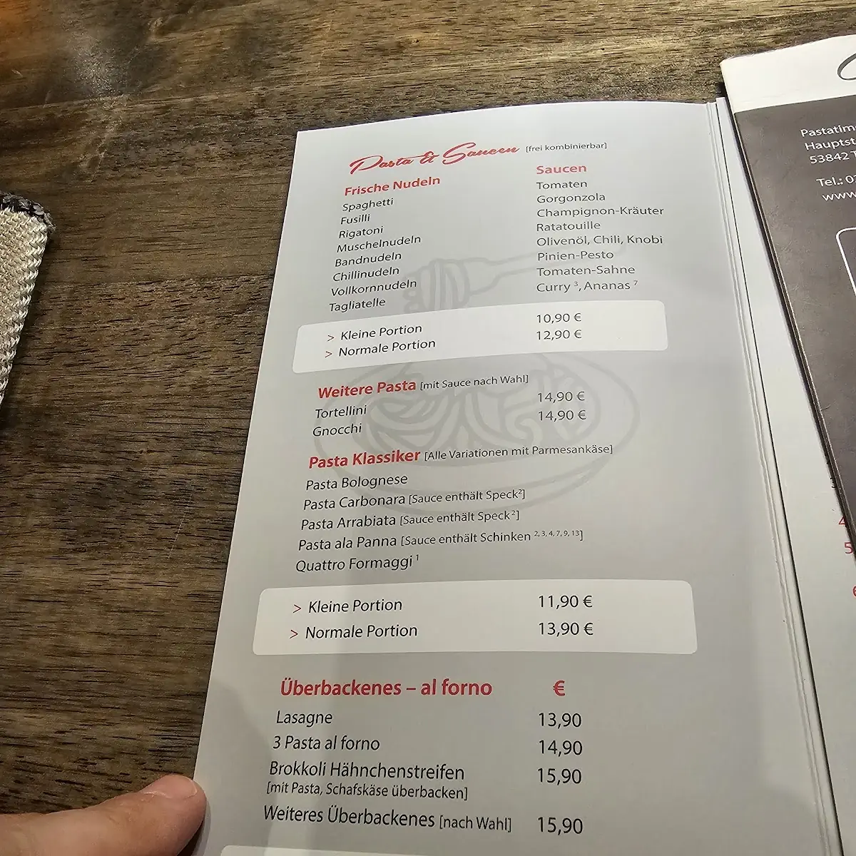 Speisekarte, Pasta Time