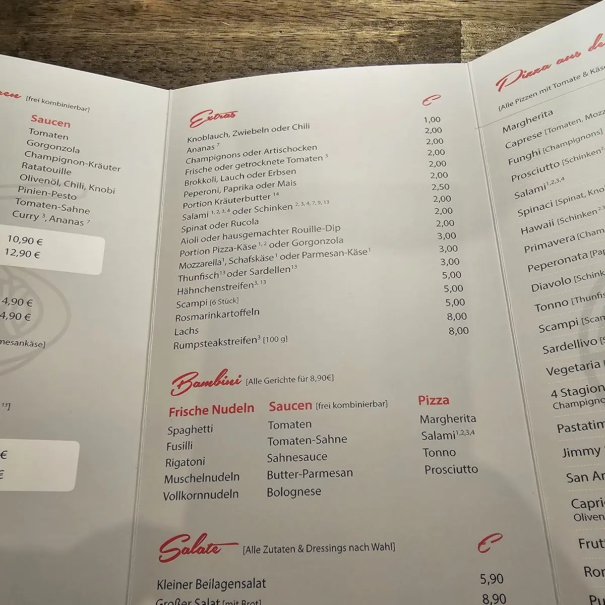 Speisekarte, Pasta Time